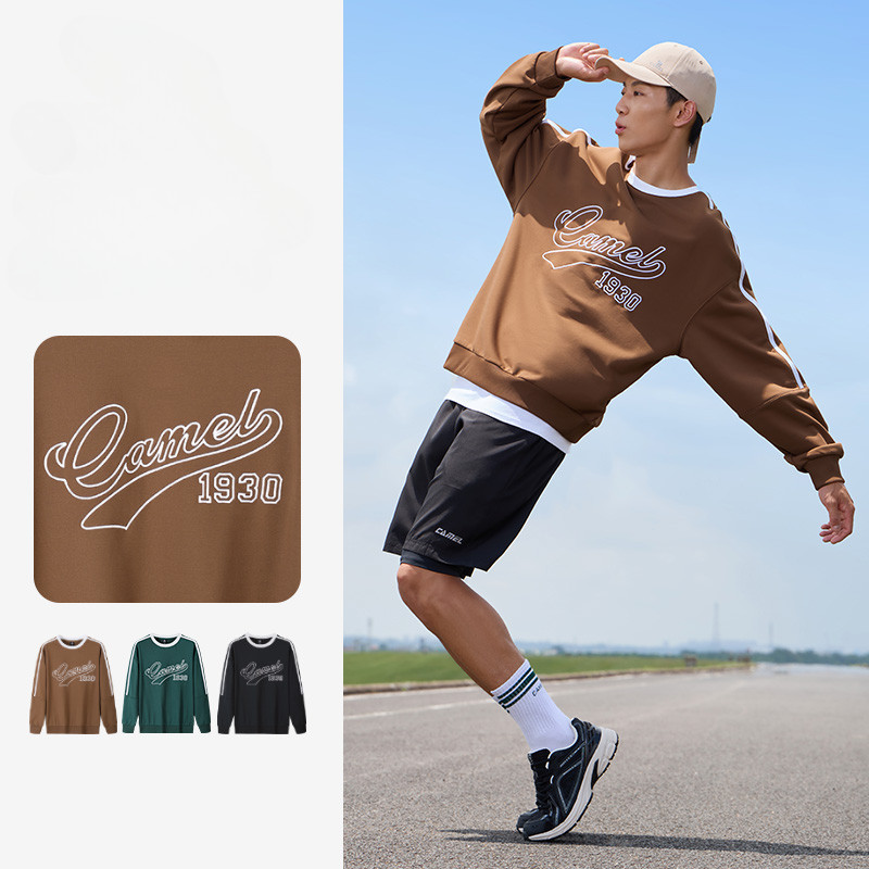 Ảnh Áo thun CAMEL CROWN Áo thun nam nữ thể thao dáng rộng cổ tròn dài tay 1