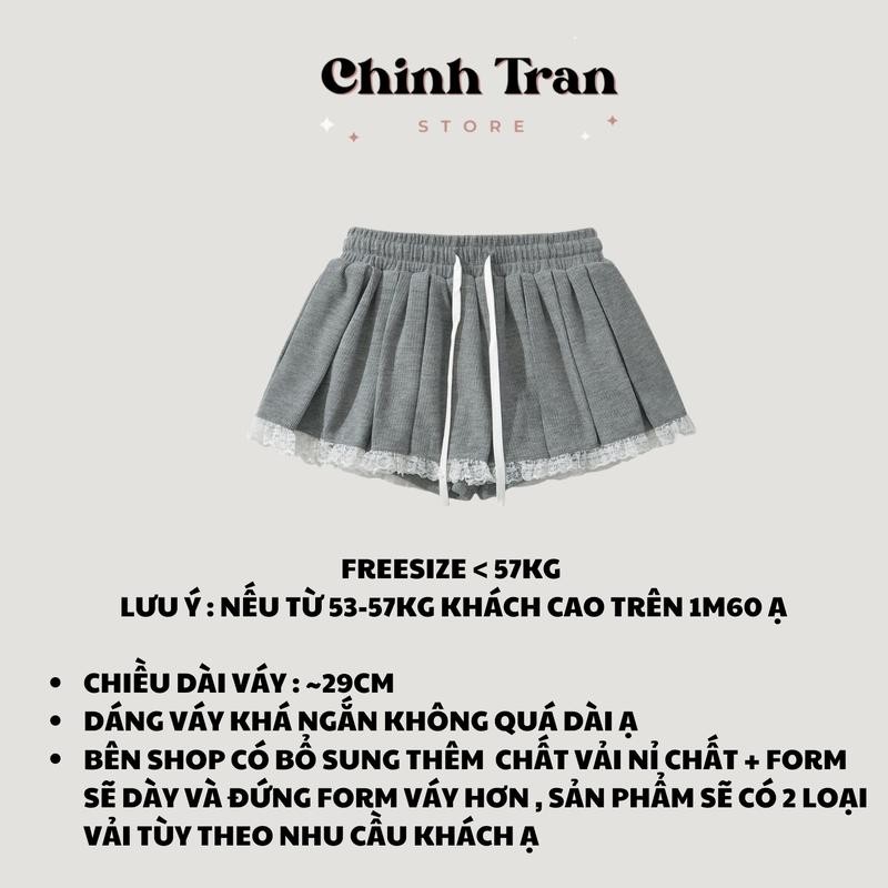 Chân Váy Xếp Ly Nữ Phối Ren Chất Thun Gân Năng Động Basic