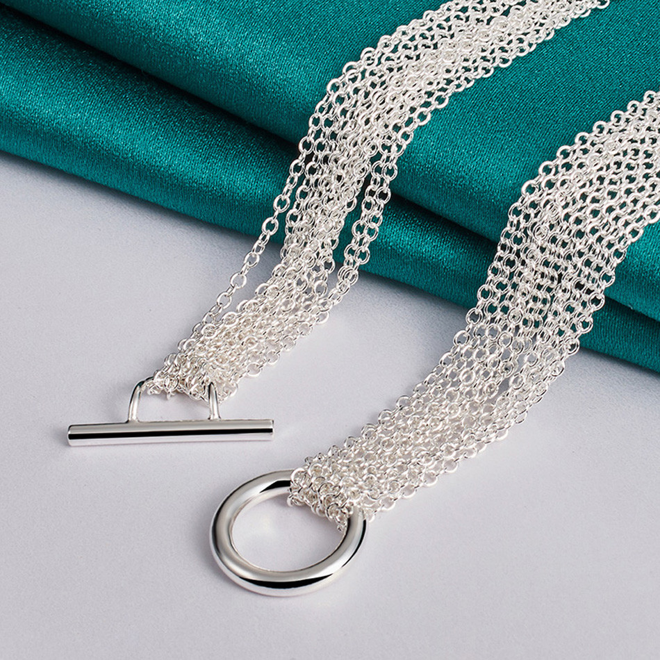 URMYLADY Bạc 925 Nhiều Dây Xích Khung Tình Yêu Vòng Cổ Vòng Tay Dành Cho Nữ Bộ Trang Sức Thời Trang