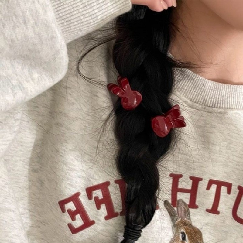 1 Cặp Kẹp Mini Màu Đỏ Ankola Retro - Kẹp Tóc Nữ Bangs Flower Love - Móng Vuốt Tóc Đầu Công Chúa Bé Gái - Thời Trang Hàn Quốc, Ngọt Ngào, Dễ Thương, Thanh Lịch - Phụ Kiện Tóc Năm Mới
