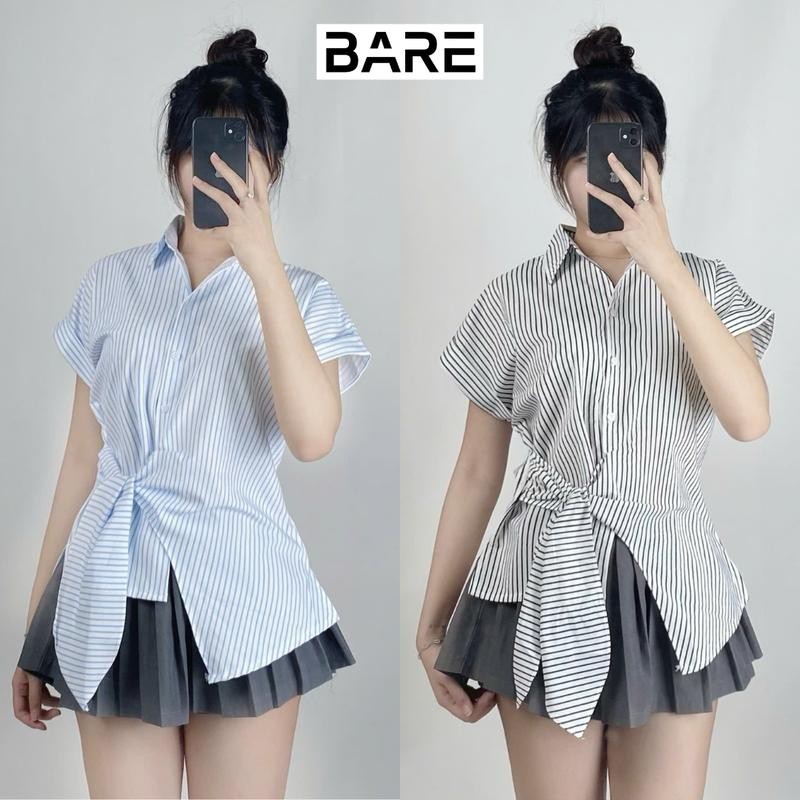 Áo Sơ Mi Ngắn Tay Buộc Tà Chéo Phong Cách Thanh Lịch Trẻ Trung Sành Điệu_A383
