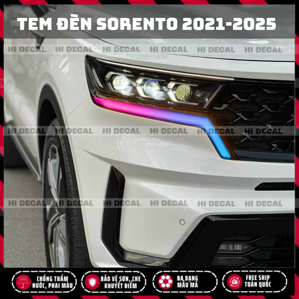 Tem dán đèn Sorento 2020 - 2024, decal trang trí đèn Sorento bền màu chống xước