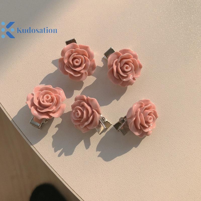 Kudosation Màu Hồng Mềm Mại Cô Gái Dễ Thương Series Đào Phong Cách Ngọt Ngào Camellia Ren Kẹp Nơ Mũ Đội Đầu