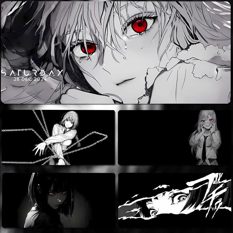Tấm lót chuột bé gái Anime đen lớn Tấm lót bàn Bishoujo để chơi game, đế cao su chống trượt