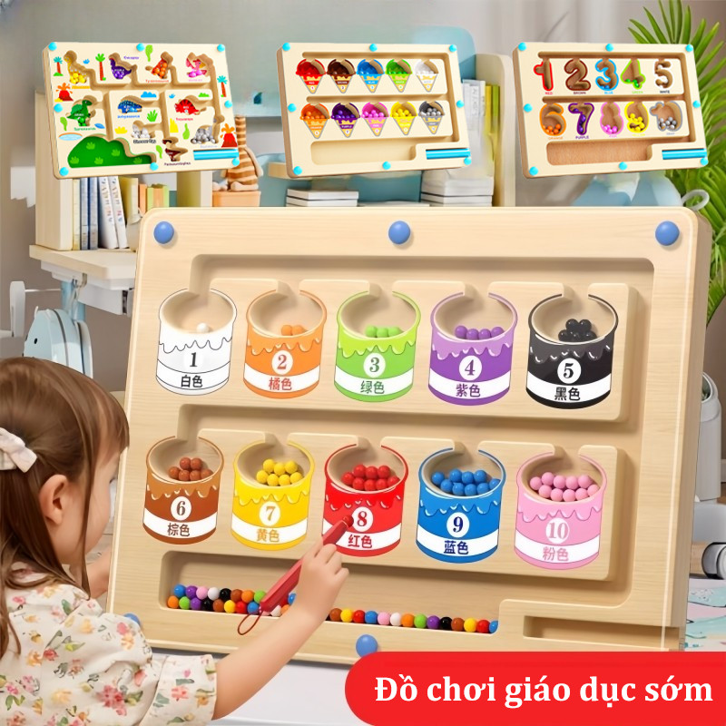 Bảng Gỗ Mê Cung Montessori Nam Châm Giúp Bé Học Số Đếm và Phân Biệt Màu Sắc Mới Mẻ,Đồ chơi giáo dục sớm