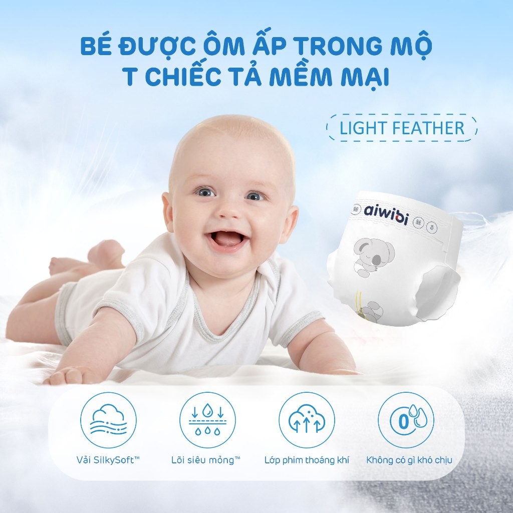 [Combo 2] Tã/Bỉm Dán Cao Cấp Aiwibi Light Feather Cho Bé Siêu Thấm Hút, Chống Tràn - Gói Lớn S/M/L/XL