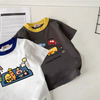 Áo thun ngắn tay in hoạt hình trẻ em cotton nguyên chất mới mùa hè, rộng rãi, mỏng, phong cách Hàn Quốc cho bé trai và bé gái