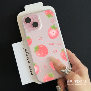 ibumpers Ốp Điện Thoại iPhone Fresh Dreamy Dâu Họa Tiết Ốp Lưng Trong Suốt Nhám Mờ Chống Bẩn Chống Sốc Cho IPhone 16 15 14 12 13 11 Pro Max IP 7 8 Plus X XS XR