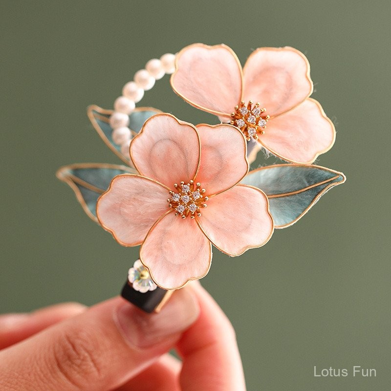 Kẹp tóc hoa nhung lụa kiểu Trung Quốc mới, gỗ đàn hương, hoa quấn thủ công, phụ kiện Hanfu retro cho nữ