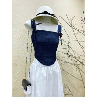 Set áo 2 dây denim corset cột dây chiết eo phối chân váy maxi dáng dài _SEP House