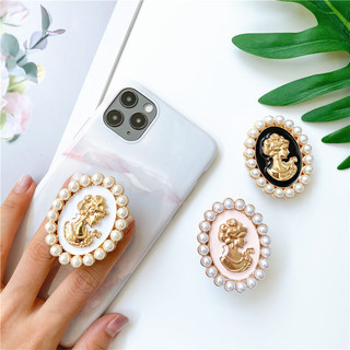 Hoạt Hình Ngọc Trai Retro Tròn Chắc Chắn Mặt Sau Dán Màu Trơn Griptok Giá Đỡ Điện Thoại P4