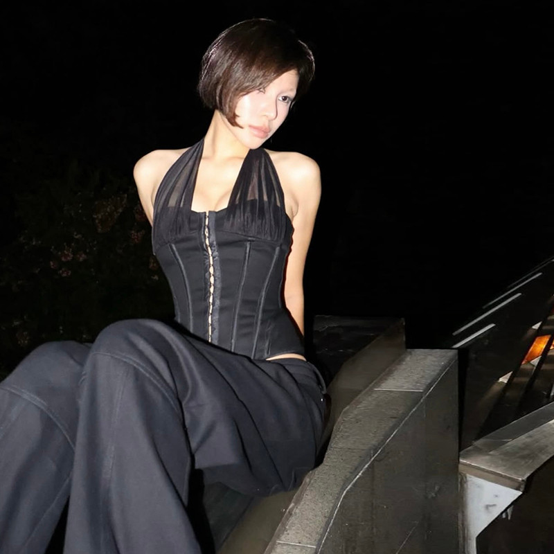 Klalien Áo Vest Cổ Dây Không Tay Lưng Skinny Nhìn Mỏng Hơn Màu Trơn Gợi Cảm Thường Ngày Nóng Gà Con 2025 Thời Trang Mới Nữ