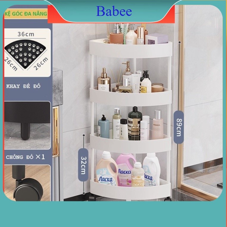 Kệ để đồ đa năng nhà tắm, bếp-kệ để góc gọn chất liệu khung kim loại chống gỉ chân có bánh xe di chuyển tiện lợi Babee