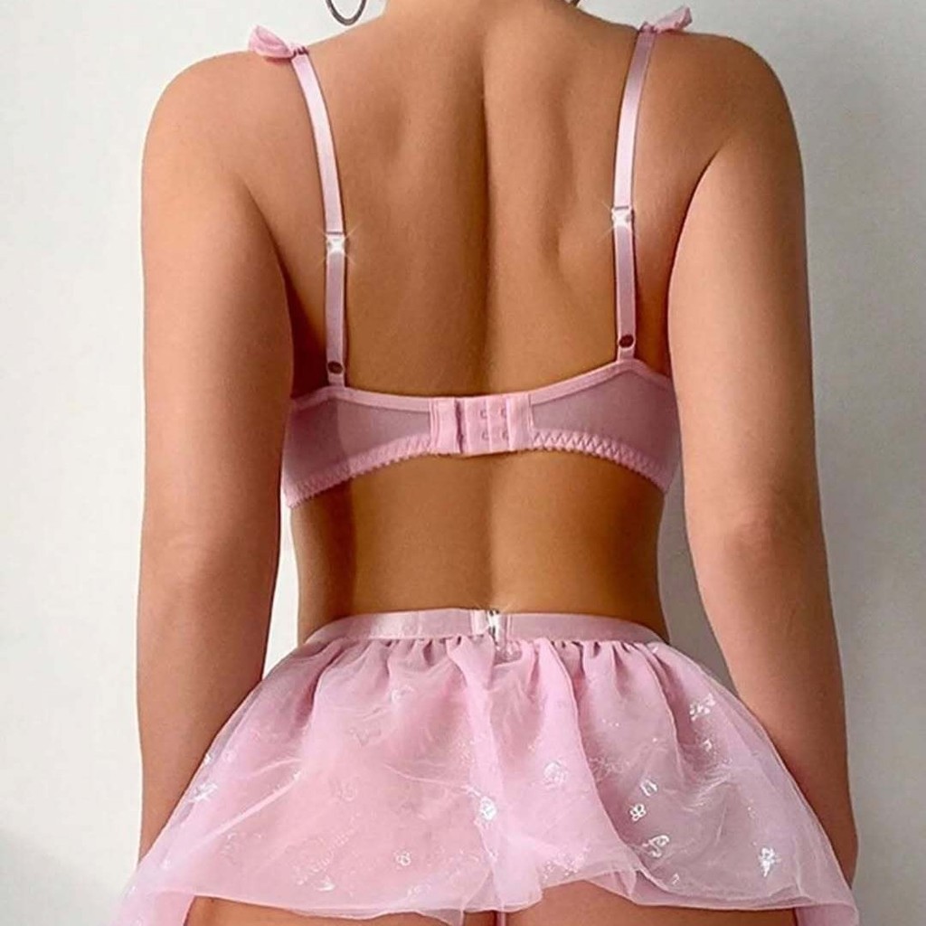 Châu Âu Mỹ Thời Trang Đơn Giản Gợi Cảm Hạt Dây Xích Lưới Xếp Ly Ren Sling Bộ Đồ Lót Gợi Cảm
