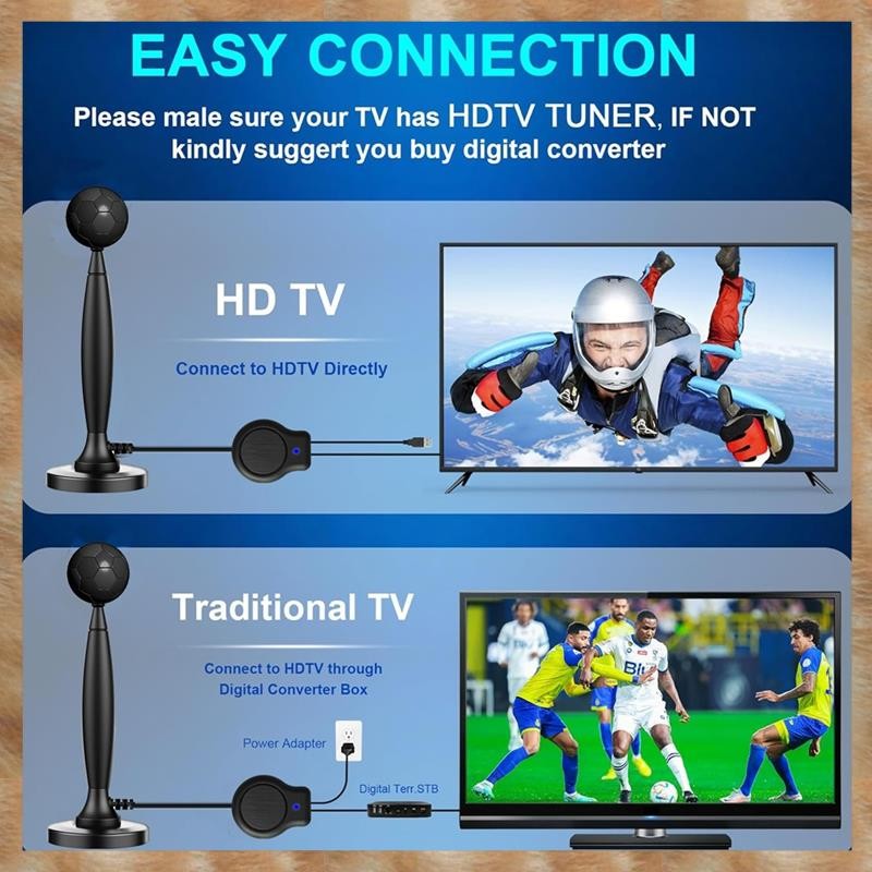 [S Z] Ăng-ten TV HD khuếch đại cho trong nhà / ngoài trời, Bảo hiểm 4K / 1080P, Tín hiệu đa hướng, Phạm vi 120 dặm