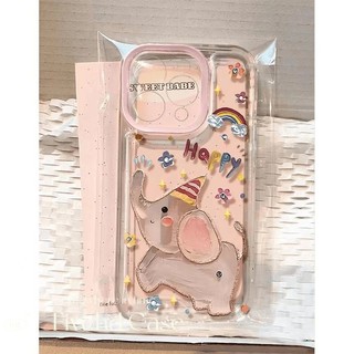 Ins Hàn Quốc Phim Hoạt Hình Dễ Thương Happy Elephant HD Vỏ Trong Suốt Cho iPhone 11 16 15 14 13 12 Pro Xs Max XR X 7 8 6 6s Plus SE TPU Mềm Nhật Bản Vỏ Bảo Vệ Vỏ Chống Rơi