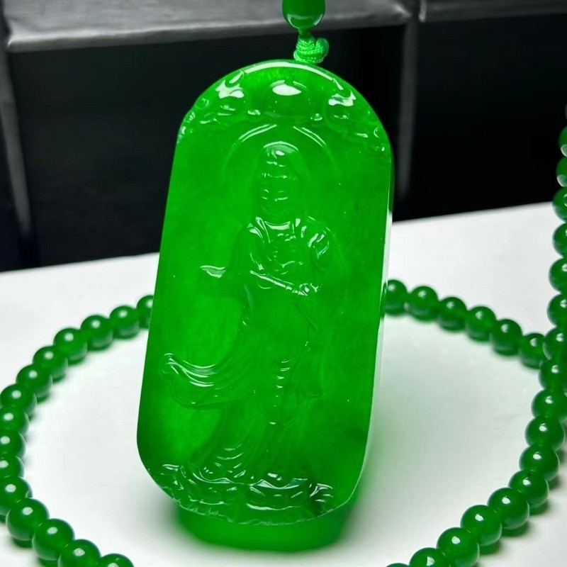 Đá Tự Nhiên Đá Imperial Xanh Guanyin Full Xanh Đứng Quan Âm Mặt Dây Chuyền Nam Phật Mặt Dây Chuyền Phụ Kiện