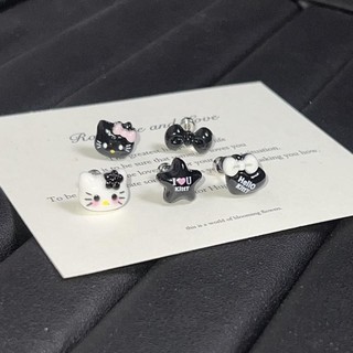 Bán chạy Thời Trang Đen Da Mèo Kitty Series Bông Tai Thép Titan