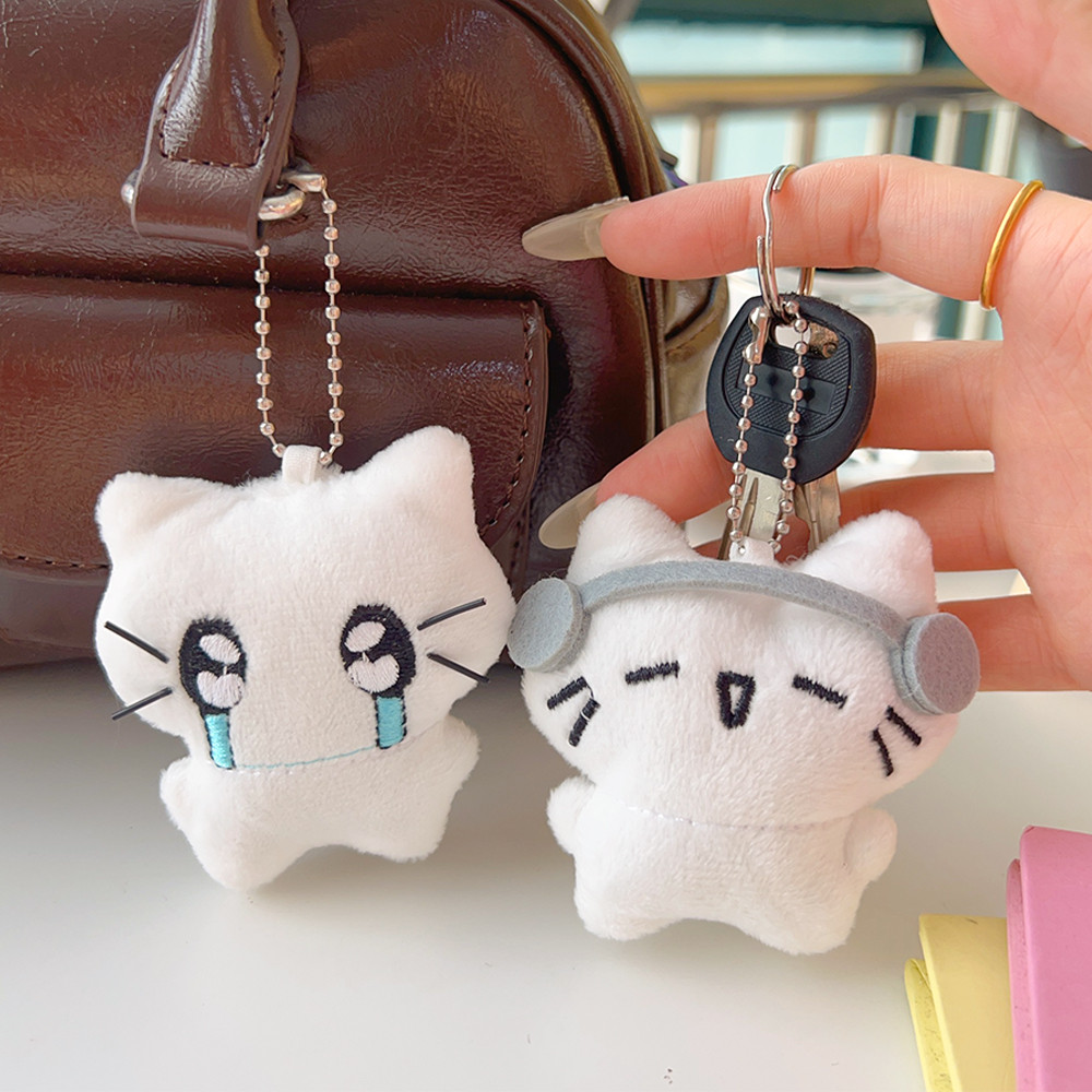 1/2 miếng Mini Khóc Cat Plush Doll Mặt dây chuyền - Dễ thương Tai nghe Kitten Couple Key Clasp