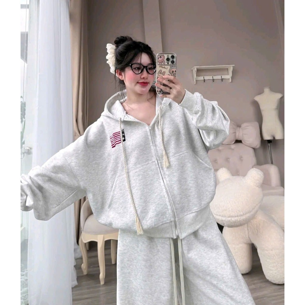 Áo khoác nỉ  Hoodie díp Nỉ Unisex Form Rộng, Áo Hoodie Form - Áo khoác Nhiều Màu Nam Nữ Tay Phồng- Lá Cờ Mỹ