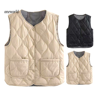 Một thế giới| Áo khoác nữ màu trơn Áo Vest mùa thu nhẹ Áo Vest mùa đông sành điệu có túi lưu trữ Áo khoác ấm nhẹ cho nữ Áo khoác ngoài trời giữ nhiệt chống gió V