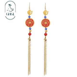 Ghgl❤️Ban Đầu Núi Ma Tiêu Tiền Đồng Xu Bông Tai Nữ Cổ Hanfu Dài Tua Rua Bông Tai Thiết Kế Niche Bông Tai Trung Quốc Mới