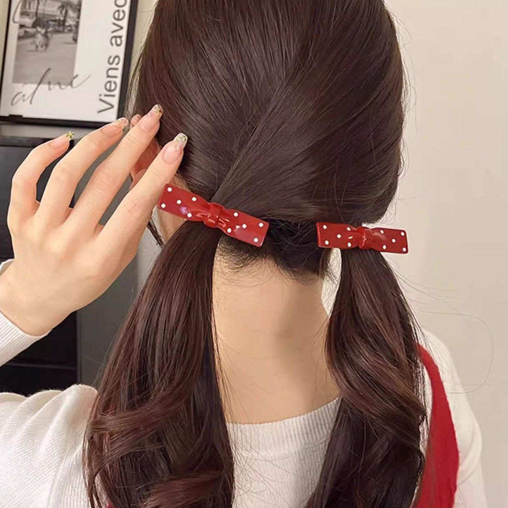 1 / 2 Cặp Kẹp Tóc Nơ Chấm Tròn - Kẹp Tóc Nơ Đỏ Phong Cách Y2K - Cô Gái Ngọt Ngào Dễ Thương Bên Nổ Mỏ Vịt Kẹp - Phụ Kiện Tóc Năm Mới Giáng Sinh Thời Trang