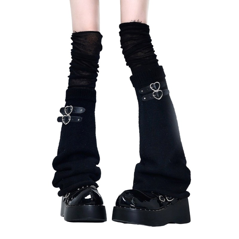 Woke Nữ Quần Legging Gaiters Bông Tai Kẹp Punk Chân Đùi Ấm Trên Đầu Gối Chân Có loe Boot Tất Có Khóa Thắt Lưng