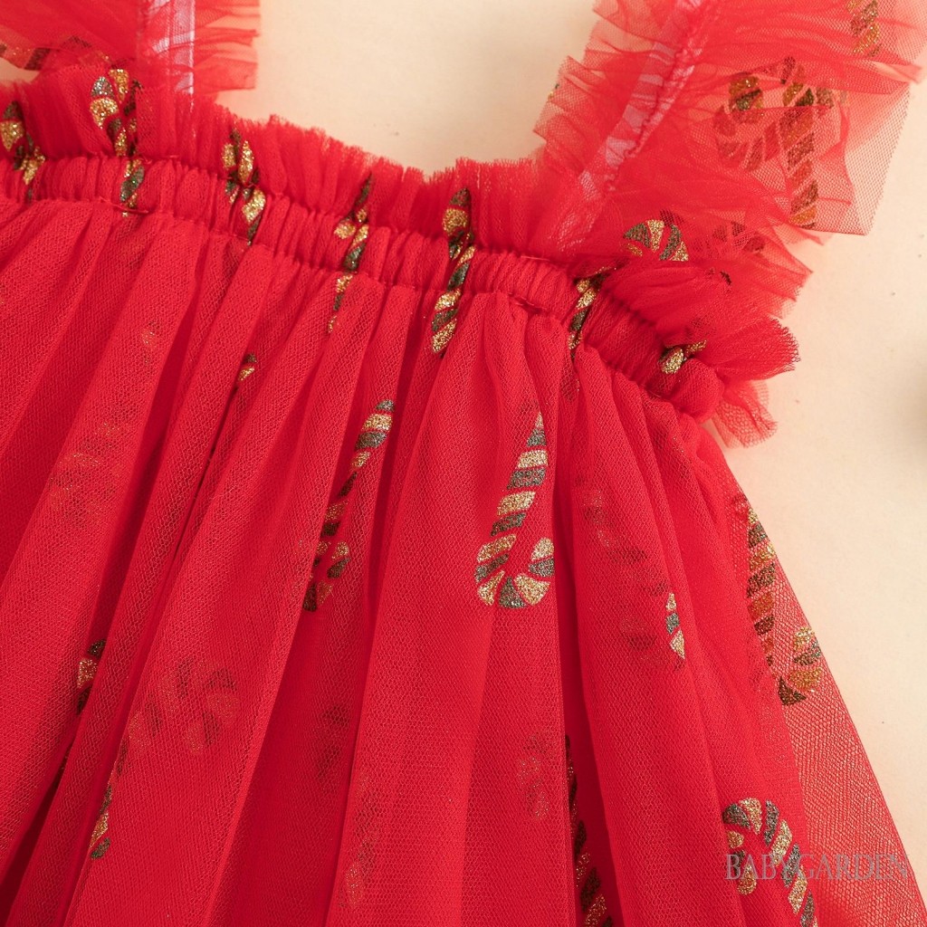 / / -6Month-4year Bé Gái Giáng Sinh Không Tay Cổ Vuông Kẹo Cane / Kẻ Sọc In Tutu Tulle Đầm Công Chúa