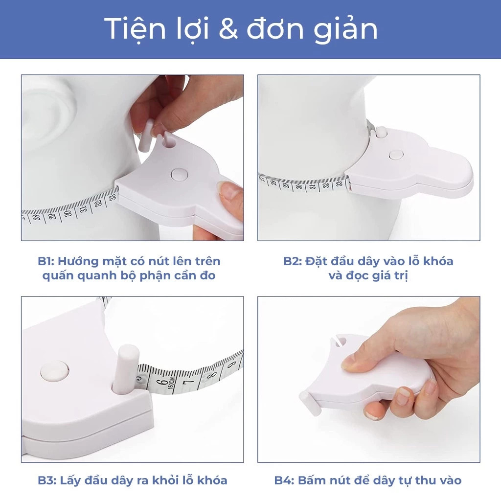 Thước Dây Đo Eo, Cơ Thể Hỗ Trợ Tập Thể Hình 1,5M - Bấm Tự Động Thu Gọn Tiện Lợi