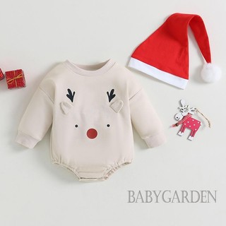 / / -Baby Boy / Girl Áo liền quần dài tay cổ tròn in hình nai sừng tấm có mũ