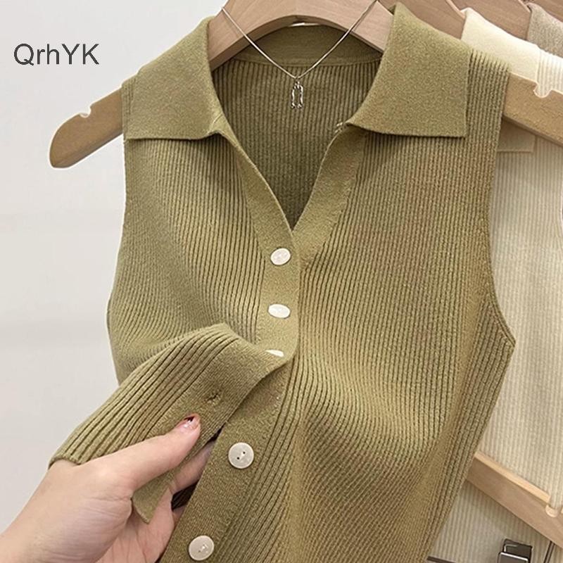 Thời Trang Nhà Máy Thời Trang Hàn Quốc Áo Vest Nữ Màu Trơn Ve Áo Không Tay Slim Top QrhYK
