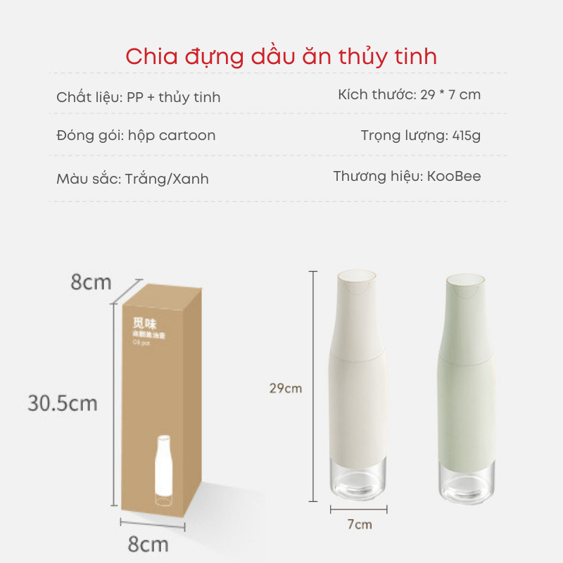 Chai Đựng Dầu Ăn Thủy Tinh KOOBEE Nắp Đóng Mở Tự Động Chống Rò Thông Minh 2 Màu Sang Trọng | 188