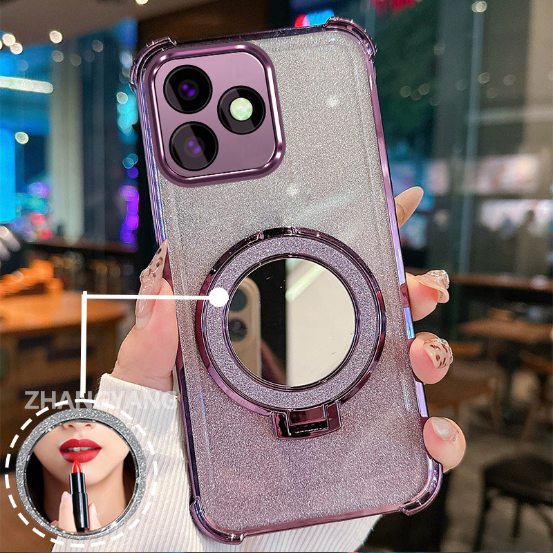 Ốp Lưng Cho Realme c53 Vỏ Điện Thoại Lấp Lánh Mạ Điện Bốn Góc Chống Rơi Với Các Tính Năng Thẩm Mỹ Và Giá Đỡ Gương TPU Mềm