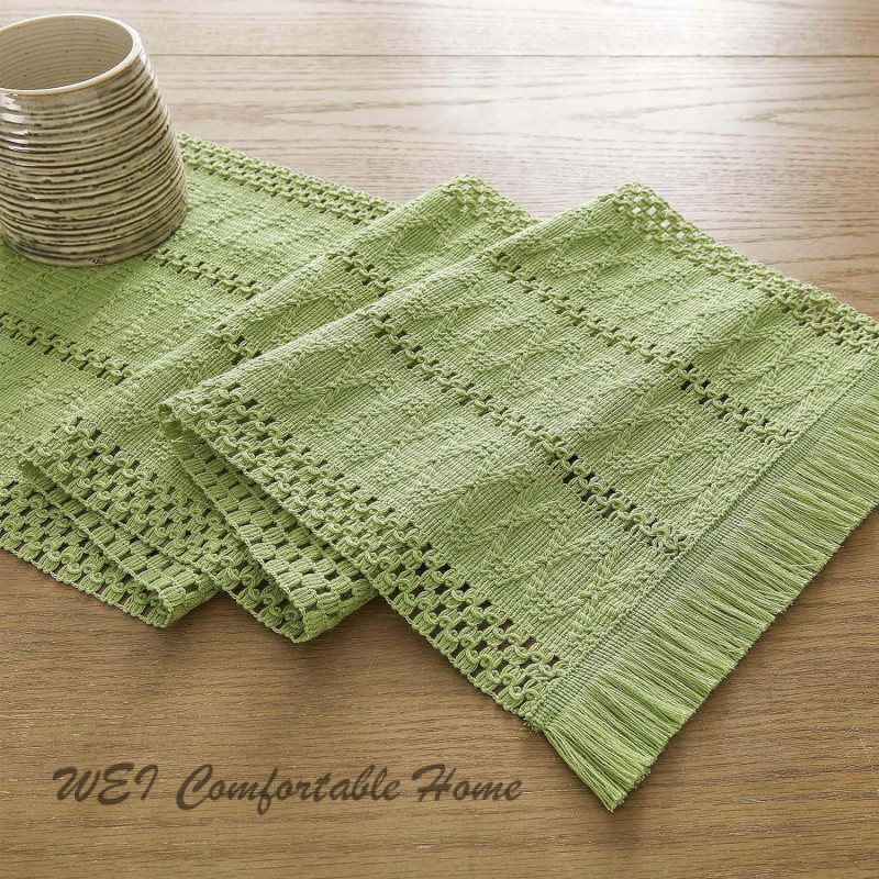 123456Bàn Người Runner Cotton Vải Lanh Khâu Dệt Bàn Chạy Màu Trơn Tua Rua Khăn Trải Bàn