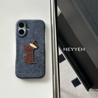 Vintage Giả Da Denim Thêu Con Chó Con Ốp lưng iPhone16 15 14 13 12 12 11 Pro Max Chống Sốc Bảo Vệ Camera Chống Rơi Ốp Lưng Cứng
