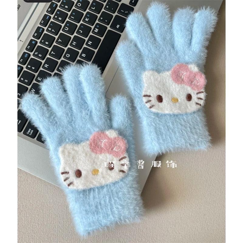 Găng tay năm ngón đi xe đạp kitty dễ thương Trái tim bé gái mùa đông
