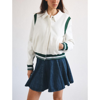 áo khoác Zara made in Morocco bomber trắng viền xanh trẻ nữ sinh