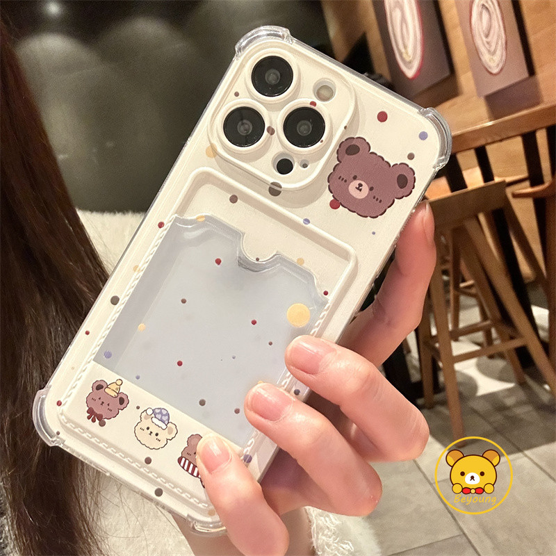 Ốp Điện Thoại Ví Gấu Dễ Thương Cho OPPO A57 A57S A57E A77 A77S A36 A96 A76 A15S A15 A55 A74 A94 A54 5G 4G Vỏ Chống Rơi Phim Hoạt Hình Đựng Thẻ Cặp Đôi Trong Suốt Bìa Mềm
