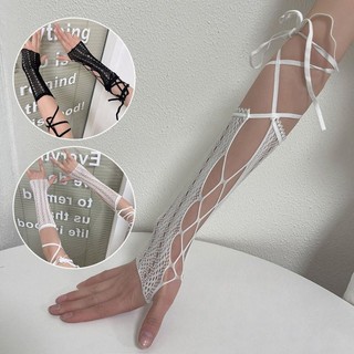 Găng tay Lolita lưới mùa hè ASDFGER, Y2k Chống nắng Punk Tay áo ren, DIY Retro Ren Chống nắng Dây đeo chéo Quần áo Oversleeve Phụ kiện trang trí