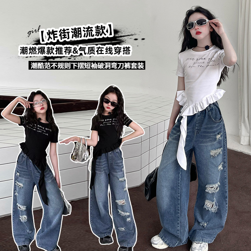 Bé Gái Mùa Hè 2025 Phong Cách Mới Áo Thun Tay Ngắn Phiên Bản Hàn Quốc Trẻ Em In Hình Không Đều