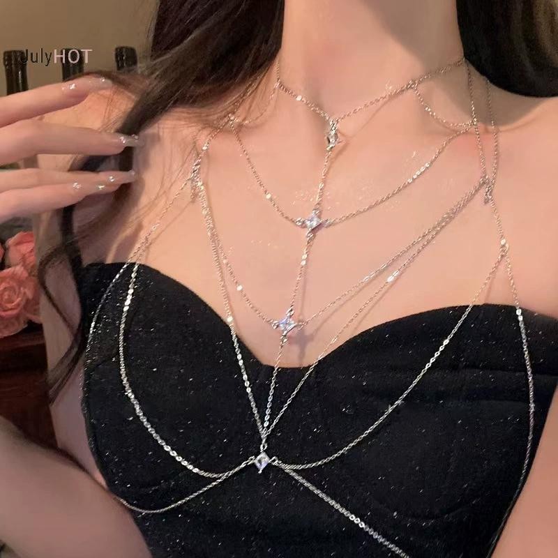 Julyhot Thời Trang Gợi Cảm Kim Cương Giả Tròn Hạt Eo Dây Xích Áo Ngực Đi Biển Bikini Ngực Dây Xích Zircon sel Nữ Cơ Thể Phụ Kiện Trang Sức Massivedeals