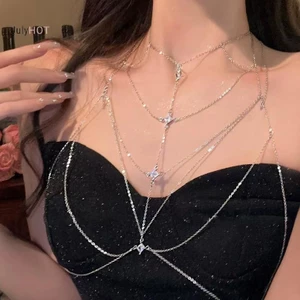 Julyhot Thời Trang Gợi Cảm Kim Cương Giả Tròn Hạt Eo Dây Xích Áo Ngực Đi Biển Bikini Ngực Dây Xích Zircon sel Nữ Cơ Thể Phụ Kiện Trang Sức Massivedeals