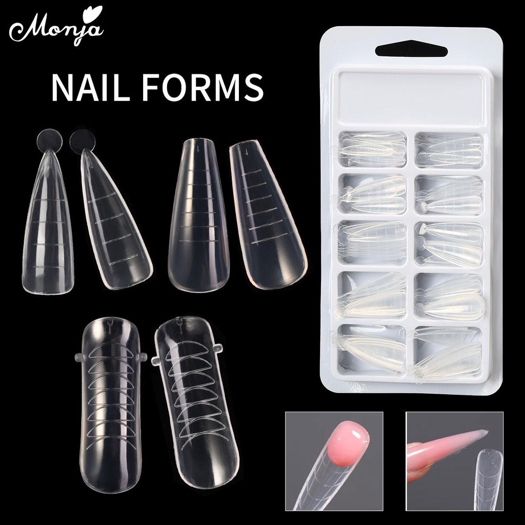 Monja 100 Chiếc Khuôn Làm Móng Hình Dạng Cho Poly Nối Dài Gel Móng Tay Giả Đầu Nghệ Thuật Acrylic Móng Tay Giả Gel UV Ba Lan Xây Dựng Nhanh Điêu Khắc Đầu Giả Khuôn DIY Dụng Cụ Thiết Kế Làm Tay