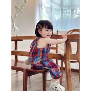 Áo liền quần kẻ sọc cho bé gái phong cách Hàn Quốc, mùa hè dễ thương với đuôi thỏ, quần yếm cho bé gái