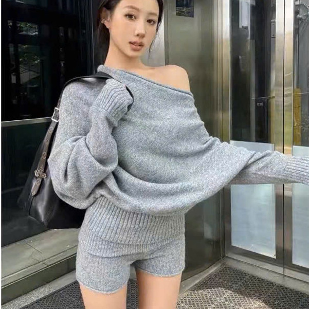 Set Áo Len Trễ Vai Cánh Dơi Mix Quần Short KCloset Dày Dặn Nữ Tính NA550