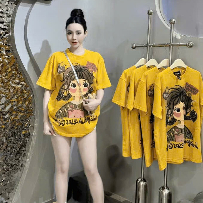 Áo Thun Cô Gái Tết Tóc Kim Sa Hello KCloset Áo Phông Cotton Dày Dặn Dáng Rộng Nam Nữ NA120