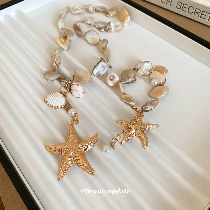 Dây chuyền ngọc trai sao biển kiểu choker cho kỳ nghỉ bãi biển
