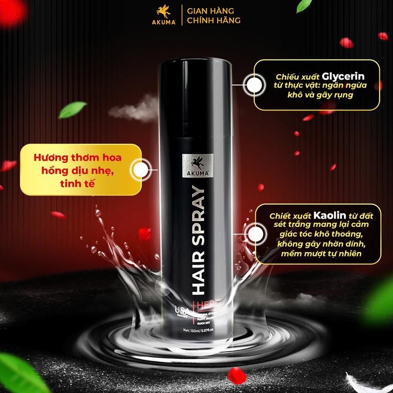 Ảnh Gôm xịt tóc mềm AKUMA HERO 150ml tạo độ phồng tự nhiên, giữ nếp tạo kiểu, không gây bết và nặng tóc. 4