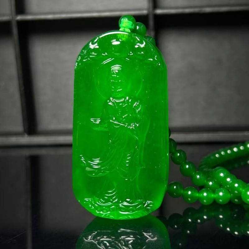 Đá Tự Nhiên Đá Imperial Xanh Guanyin Full Xanh Đứng Quan Âm Mặt Dây Chuyền Nam Phật Mặt Dây Chuyền Phụ Kiện